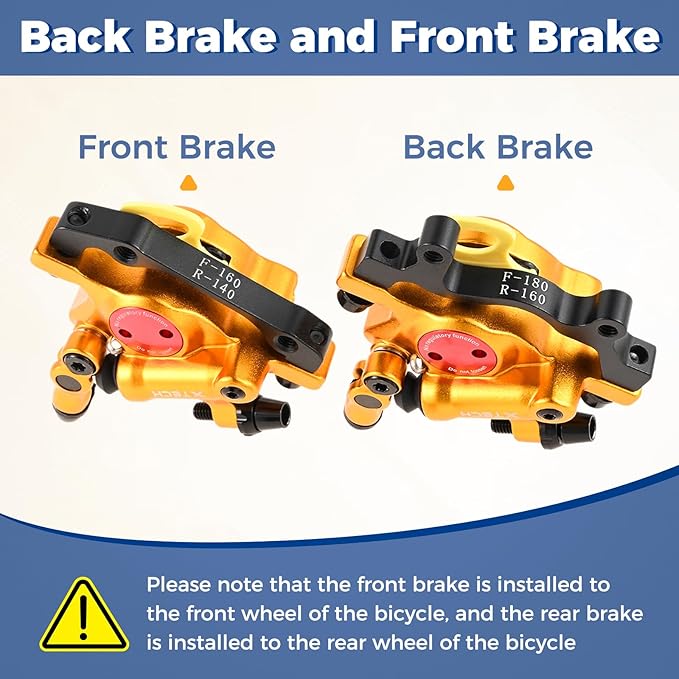 HB-100 Line Pulling Hydraulic Disc Brake Calipers, Mechanical Disc Brakes for MTB, Mountain Bike, E-Bike and Electric Bike 2PCS Front/Rear Gold
