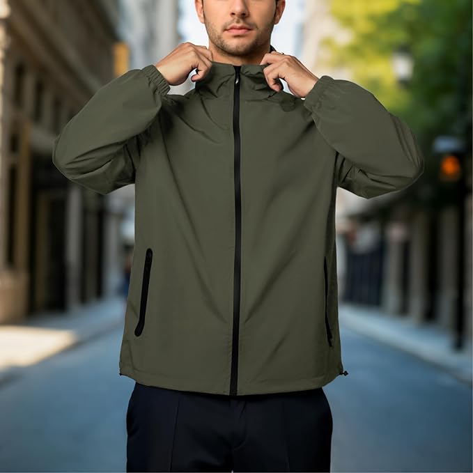 Rain Jacket Men Waterproof Windbreaker Lightweight Hooded Casual Coat for Daily Hiking Cycling Coat