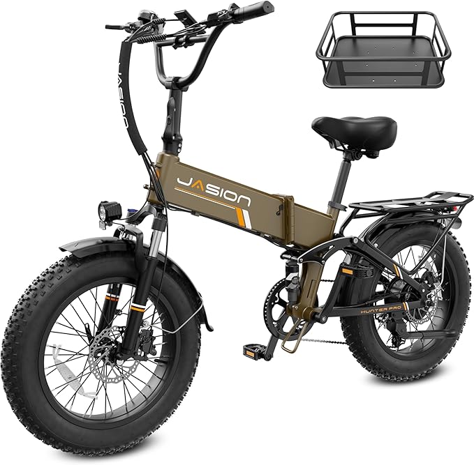 Jasion X-Hunter ST/PRO Foldable Electric Bike for Adults with 20'' Fat Tire,Up to 71-80 Miles Range Ebike,1800W/1400W Peak Motor,30+MPH E Bike,Full Suspension&Dual Hydraulic Disc Brakes Bicycles
