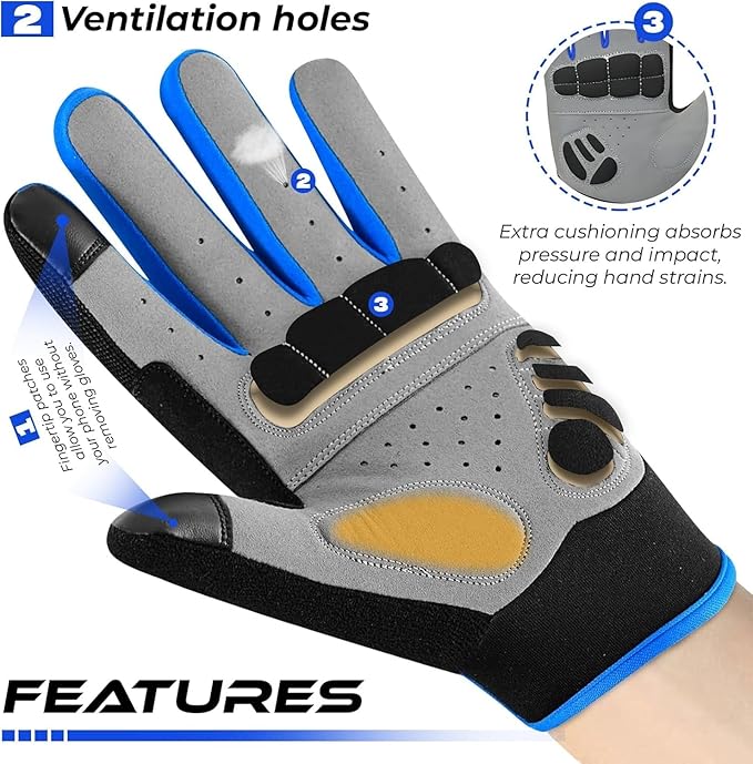 BEAST RAGE Full Finger Cycling Gloves with Padding for Men Women, Anti-Slip, Shock Absorbing, Breathable, Touchscreen Mountain Bike Gloves for BMX, MTB Riding, Road Racing, Bicycle