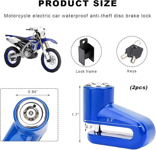 2 PCS Motorcycle Disc Brake Lock, Anti-Theft Security Wheel Disc Brake Lock with Keys, Universal Safety Disc Lock for Bikes Scooters Motorcycles, Motorcycle Accessories (Blue)