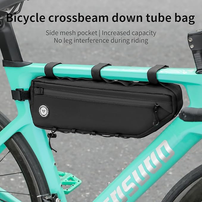 Bike Frame Bag 2L/3L – Waterproof 600D/Scratch-Proof, 7" Phone Fit, 4-Point & Multi-Position Anti-Sway Straps, Full-Side Zipper Quick Access, Tool-Free Install, Universal MTB/Road/Gravel/E-Bike