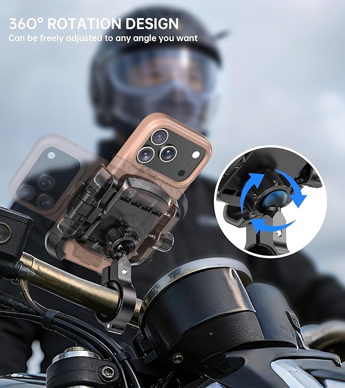 Kewig Motorcycle Phone Mount Holder with Aluminum Alloy Mounting Base, [1s Lock & Release] [Camera Friendly] Bike Handlebar Cellphone Mount for Bicycle Bike Scooter ATV, Fit 5.4-7.2" Smartphone