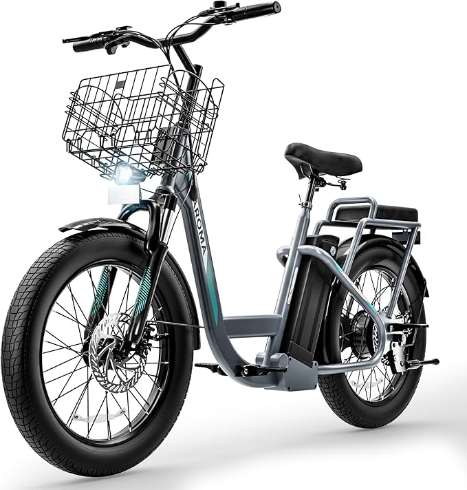 Caroma Peak 500W Electric Scooter with Seat, 20" Fat Tire Electric Bike with 36V Removable Battery, Up to 15Miles & 20MPH, Foldable Adult Electric Bicycles for Commuting with Basket (Grey)