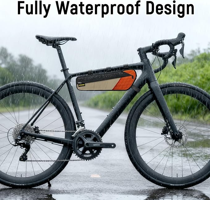 ENLEE Bike Frame Bag, 2.5L Large Bicycle Frame Bag, Waterproof & Lightweight Triangle Bike Bag Perfect Storage Tool/Phone For Mountain Road Gravel Bike, Easy Installation With Straps, Orange