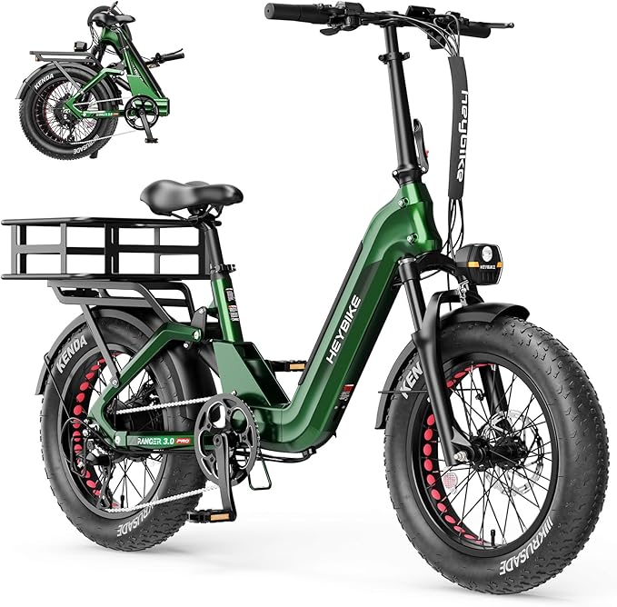 Heybike Ranger 20"x4.0" Fat Tire Folding Electric Bike for Adults, 1200W/1800W Peak Motor, 28/32MPH, up to 55/90 Miles Range, UL2849 Certified Removable Battery for Commute Beach Mountain Snow E Bike