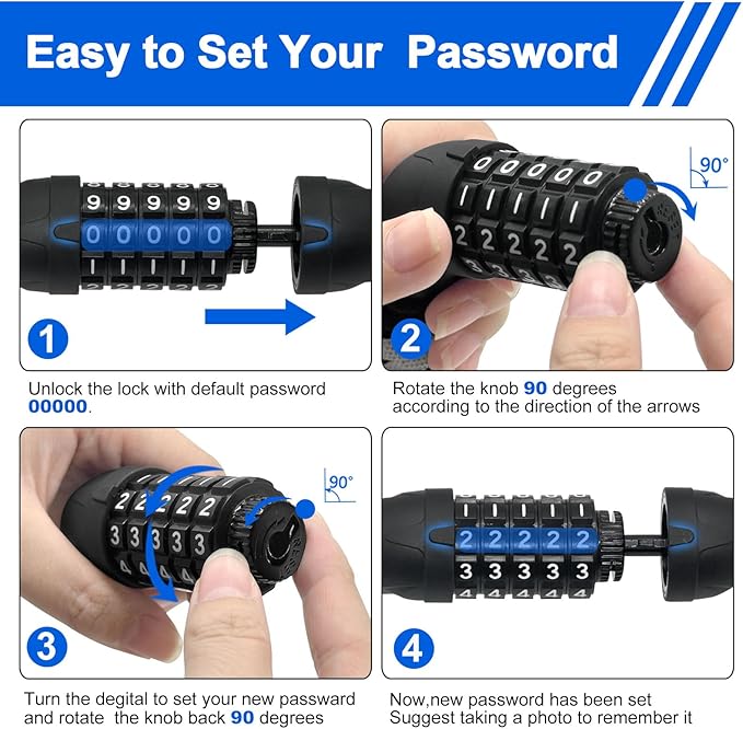 NDakter Bike Lock, 5 Digit Combination Heavy Duty Anti Theft Bicycle Chain Lock, 2.62/3.2/4.27/5/6Ft Long, High Security Resettable, Suitable for Bike, Scooter, Door, Gate, Fence-4/6mm Thick