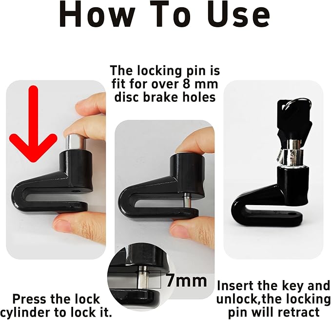 Heavy Duty Motorcycle Bike Disc Brake Lock, Anti-Theft Waterproof Wheel Lock Safety Disc Lock Padlock for Scooters and Mountain Road Cycling with Two Keys(Black)