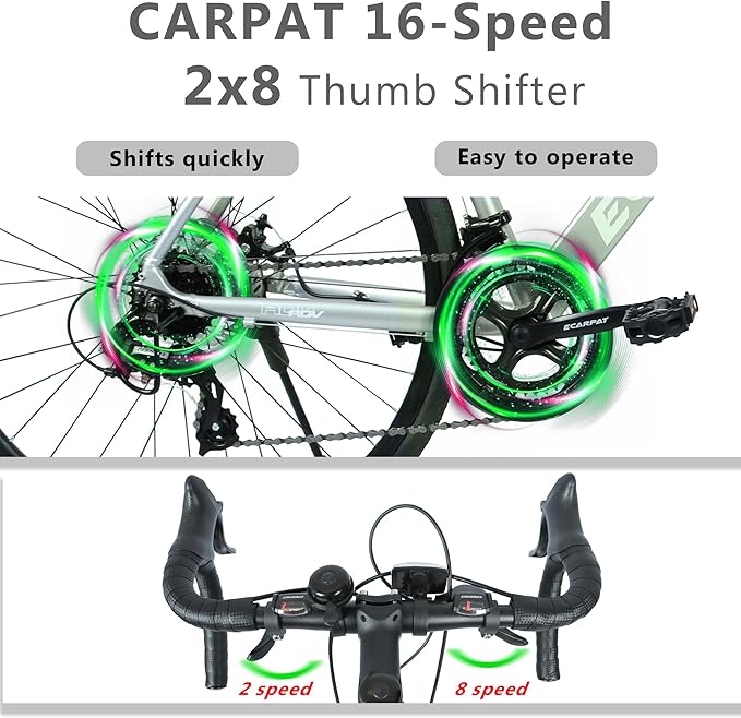 700C Lightweight Aluminum Road Bike, 16-Speed Racing Bicycle with Disc Brakes, Hybrid Commuter Bike for Men and Women, Perfect for City Roads and Outdoor Cycling