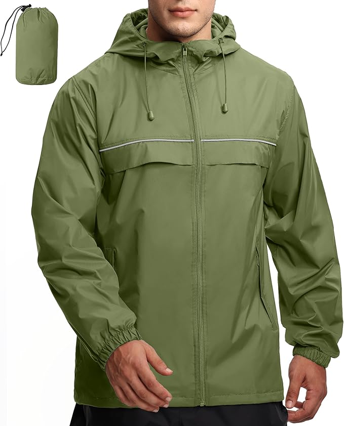 GEEK LIGHTING Rain Jacket Men Lightweight Waterproof Jackets Packable Windbreaker Hooded Raincoat for Golf Cycling Outdoor
