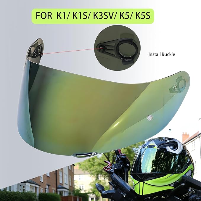 Motorcycle Helmet Visor for AGV K1 K1S K3SV K5 K5S, Anti-Scratch UV Protected Full Face Shield, High-Definition Tinted Mirror PC Lens, Day Riding (Gold)