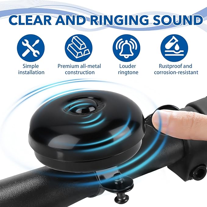 Aluminum Bike Bell 2 Pack, Loud Clear Sound Bicycle Bell for Adults & Kids Bikes, All-Metal Anti-Rust Cycling Bell, Easy Install for Road & Mountain Bike Accessories