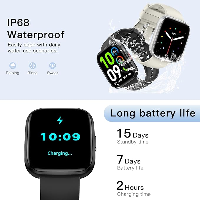 Smart Watches for Men Answer/Make Calls, 1.85'' Fitness Watch with Heart Rate/Sleep Tracker, Activity Tracker, Pedometer, Voice Control, Waterproof Smart Watch for Android iPhone (2 Straps)