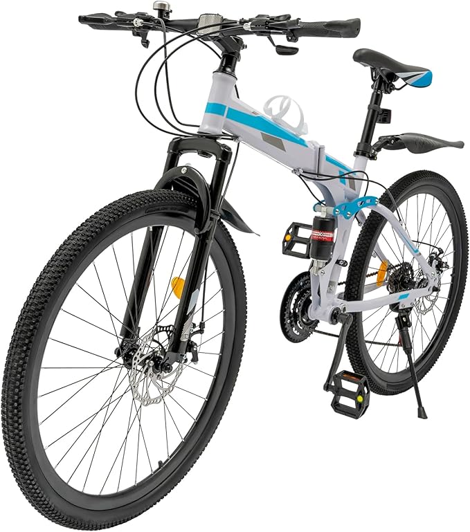 26 Inch Mountain Bike, 21 Speed Folding Bike, Foldable Bicycle for Daily Commuting, Fitness, Off-Road Challenges, Competition, Powerful Mechanical Dual Disc Brakes
