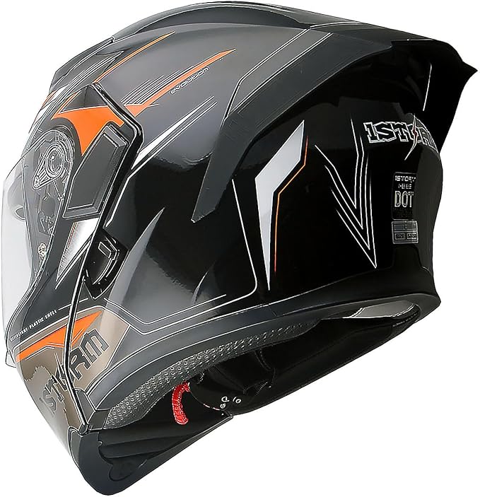 1Storm Motorcycle Modular Full Face Flip up Dual Visor Helmet + Spoiler: HB89 Storm Orange