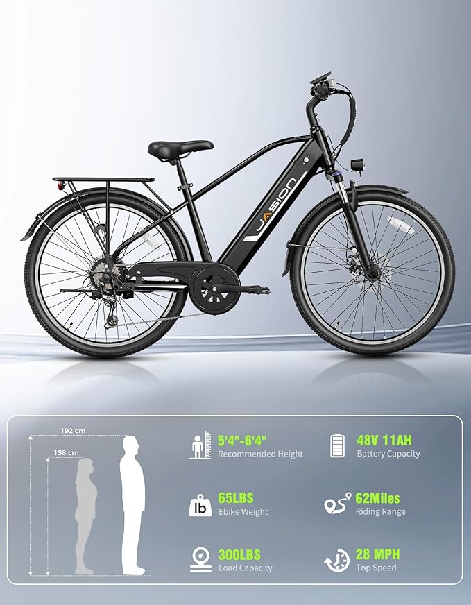 Jasion Roamer/ST/YC1 Electric Bike for Adults, 26" Commuter Ebike 1200W 528WH Removable Battery, 28MPH 62miles, Electric Bicycles for Women/Man, UL2849 Certified