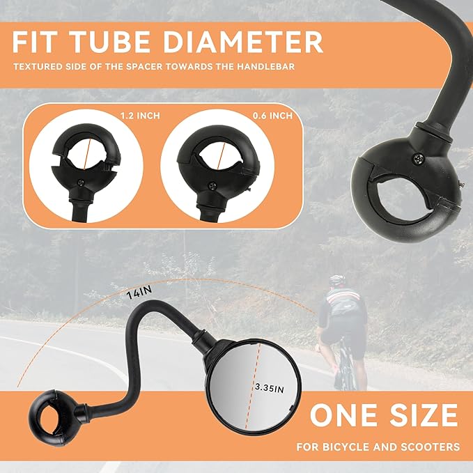 Bike Handlebar Mirror Adjustable Rear View – Bicycle Rearview Mirror with Tool Free Clamp for 22–32mm Handlebars, Wide Angle Cycling Mirror for E Bike Scooter