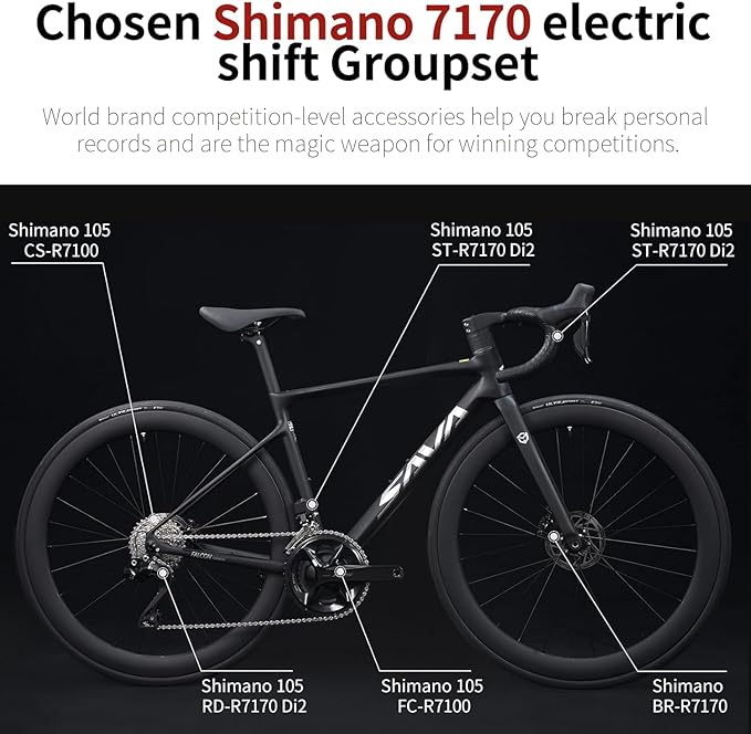 SAVADECK Carbon Road Bike Lightweight 24-Speed Shifting Road Bicycle with Shimano 105 Di2 7170 Groupset, T1000 Carbon Frame with 700C Carbon Wheelset Disc Brake Race Bikes