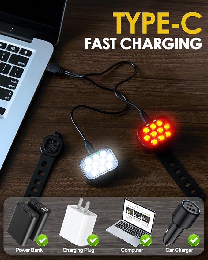 Victoper 10 LED Bike Light, 8+9 Modes USB Rechargeable Bicycle Lite, High Lumens Super Bright Bike Headlight & Taillight Set, Waterproof Safety Bike Front & Rearlight for Road, Night Riding