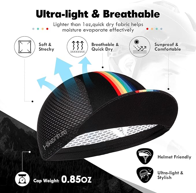Hikenture Cycling Cap,Cooling Skull Cap Bike Hat with Sun Visor, Summer Breathable Helmet Liner Biking Cap for Men Women