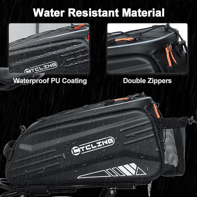 Bike Bags for Bicycle Rear Rack, Waterproof Hard Shell Bike Rack Bag, 8L Reflective Ebike Trunk Pannier with Shoulder Strap, Bike Saddle Bag, Seat Bag for Commuter Travel Outdoor Cycling Accessories