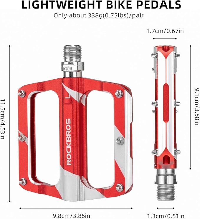 Rock BROS Mountain Bike Pedals Flat Bicycle MTB Pedals 9/16 Lightweight Road Bike Pedals Carbon Fiber Sealed Bearing Alloy Flat Pedals 1 Pair