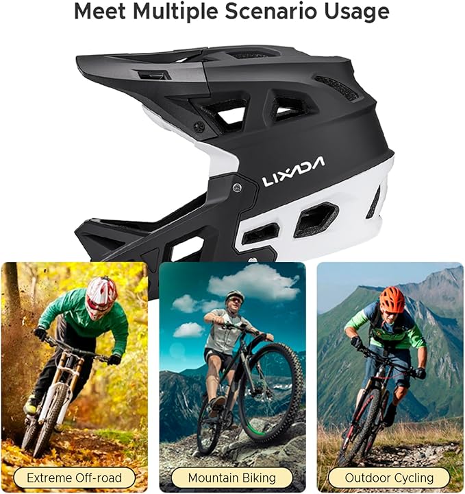 Lixada Adult Bike Helmet, Full Face Mountain Bike Helmet Lightweight Bicycle Helmet with Pads & Visor, Comfort Cycling Helmet Racing Downhill MTB Helmet for Men Women