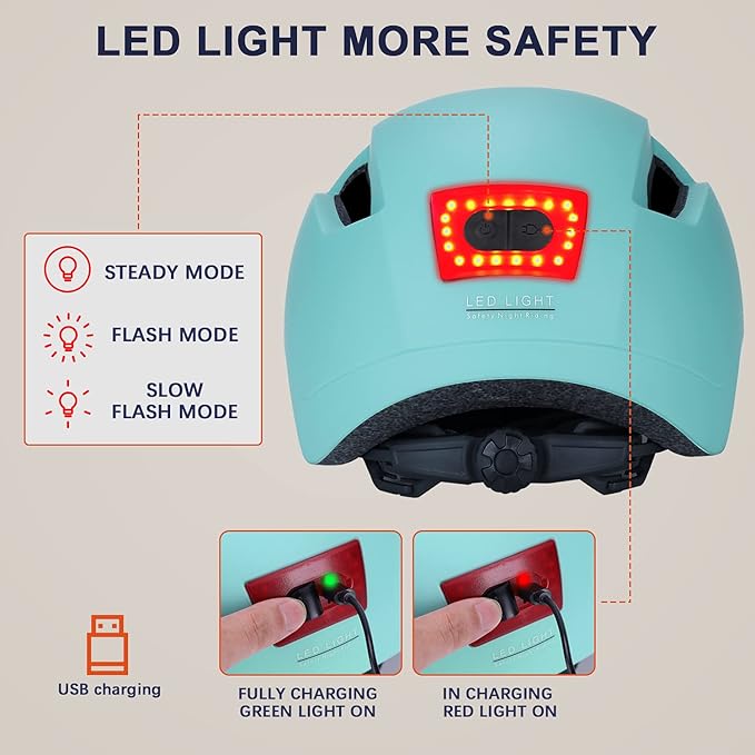 Adult Bike Helmet with Light - Dual Certified for Bicycle Scooter Skateboard Road Cycling Skating Helmet