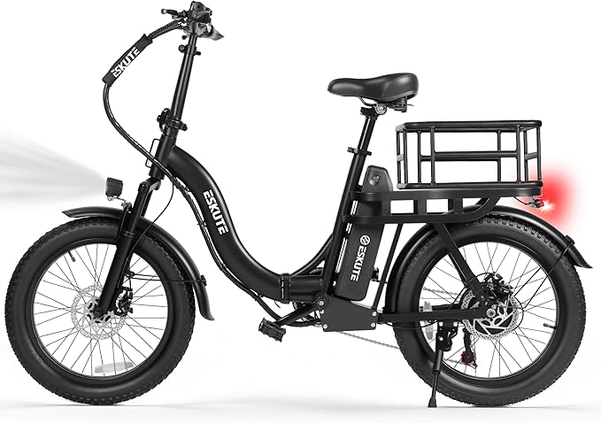1200W Peak Folding Electric Bike for Adults, 28MPH 48V 10.4Ah Removable Battery, 55-Mile Range, 20"x3" Fat Tire, Step-Thru Ebike with Basket 7-Speed – Commuter E-Bike