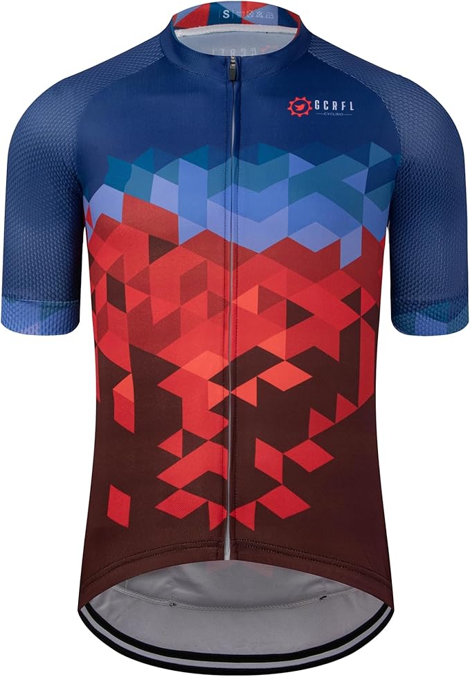 GCRFL Men's Cycling Jersey Short Sleeve Biking Shirt with 3 Rear Pockets + Zipper Pocket Breathable Quick Dry Bicycle Jersey