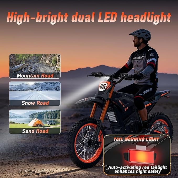Electric Dirt Bike for Teens Adults, 3500W Peak Mid-Drive Motor with 48V/23AH Battery Ebike, 53-Mile Range, 38mph Speeds with Hydraulic Brakes & Dual Shock Absorption