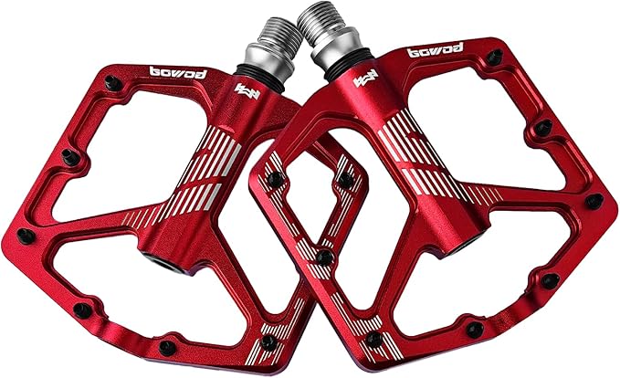 MTB Pedals Flat, Gravel Bike Pedals Flat, Light CNC Aluminum Alloy Platform Pedal w 3 Bearings Cr-Mo Spindle, Grippy Bicycle Pedals w 16pcs Pins, Mountain Bike Pedals Adult Child BMX Bike 9/16"
