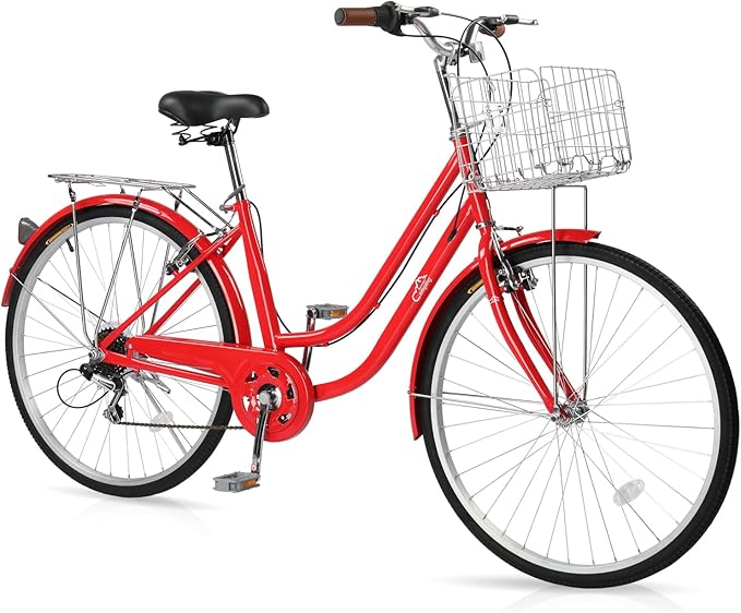 Ktaxon Women Bike 24/26 Inch Bicycles for Women, Beach Cruiser Bike with Premium Derailleur & Shift Lever, Adjustable Seat, High-Carbon Steel Frame and Excellent Welding Technology | Premium Derailleur, Shift Lever, Adjustable Seat