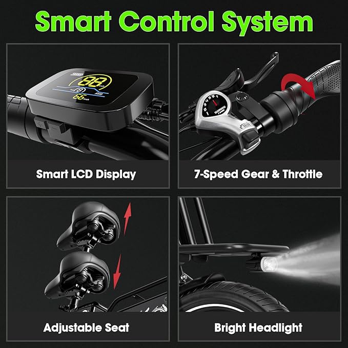 Electric Bike for Adults - 1000W Peak Motor Ebike with 48V15Ah Removable Battery, 20" x 3.0 Fat Tire Step-Thru 7-Speed Commuter Electric Bicycle, Up to 24 MPH, 70 Miles Range, UL 2849 Certified.