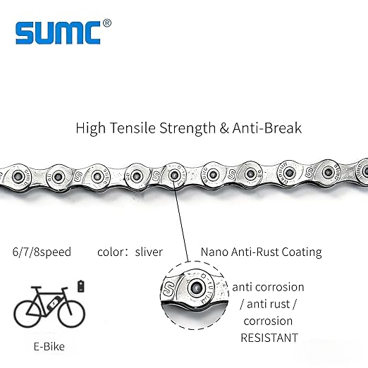 Heavy Duty Ebike Chain 6/7/8 Speed 136 Links, High Tensile Anti-Break, Anti-Corrosion & Anti-Rust Electric Bicycle Drive Chain