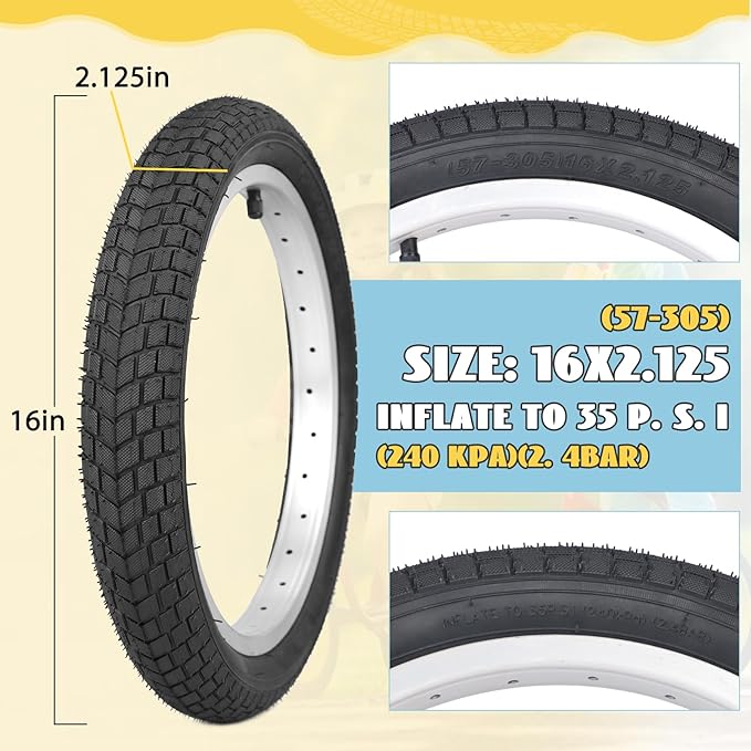 12/16/20x2.125 Bike Tires 1/2 Pack 12/16/20 Inch Kids Folding Replacement Tire/Tube Suitable for Tires 12/20x2.1 12/16/20x2. 125 12/20x2.25, Multiple Colors