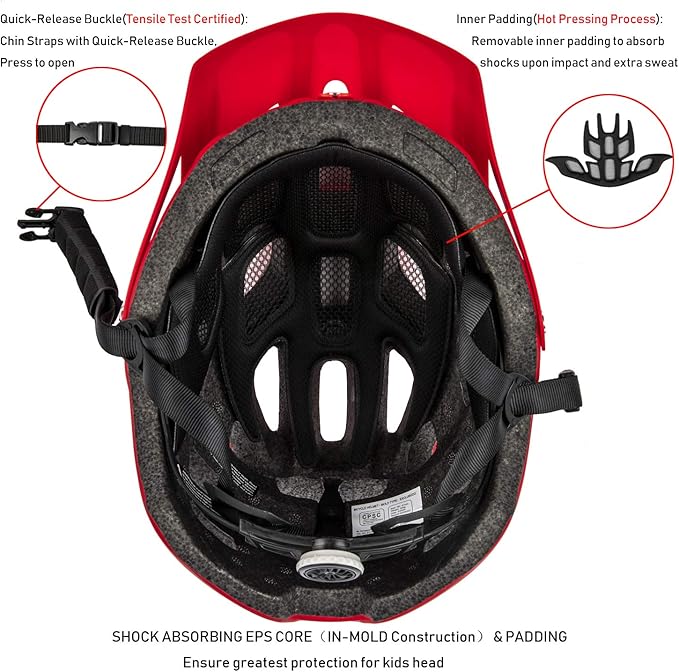 Kids Bike Helmet for Boys and Girls Ages 8-14 Adjustable Youth Helmet with Detachable Visor Lightweight, Safe & Stylish Cycling Bicycle Helmets for Kids 54-57cm