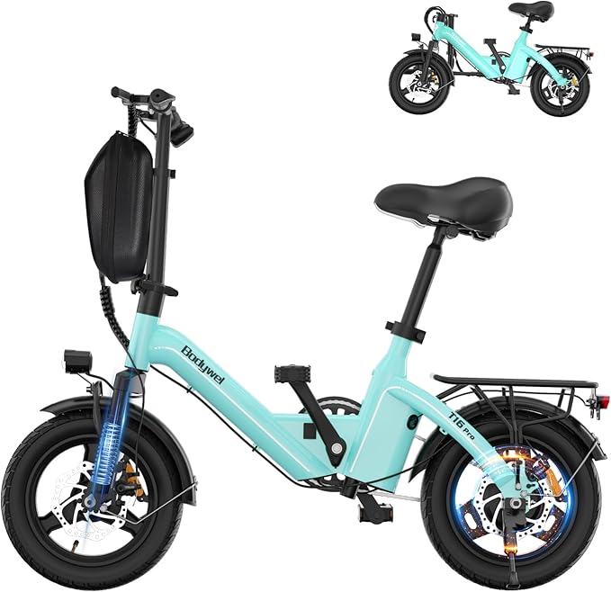 Bodywel Electric Bike for Adults, 14" Mini Foldable Ebike, 750W Peak Motor, 36V 10Ah Battery, 20 MPH, 18-25 Miles Range, City Commuter