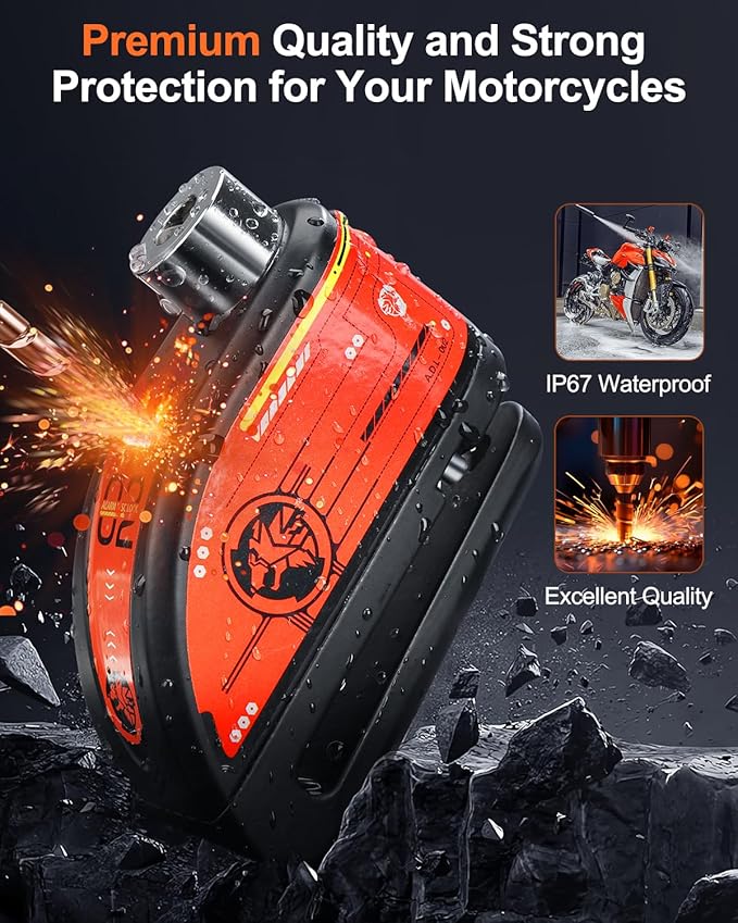 Motorcycle Disc Lock with Alarm, Rechargeable 120dB Anti-Theft Alarm with 5.9FT Reminder Cable, Motorcycles Locks Waterproof Disc Lock for Motorcycle, Bike, Scooter, E-Bike, Black