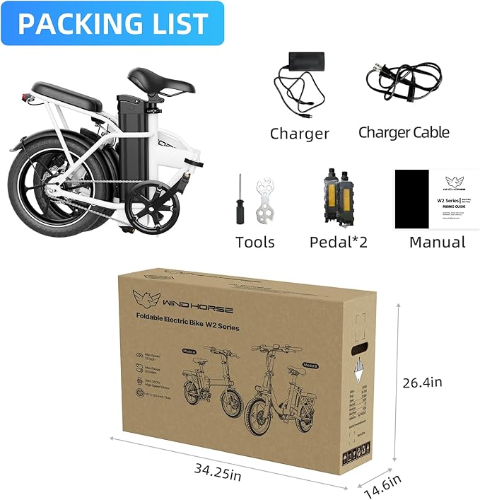 WINDHORSE 16"/ 20" Folding Electric Bike for Adults, 630W/ 983W Peak Electric Bicycle, 20MPH, 20-35/40-70 Miles Range, 288Wh/ 748.8Wh Removable Battery, UL Certified Commuter Ebike