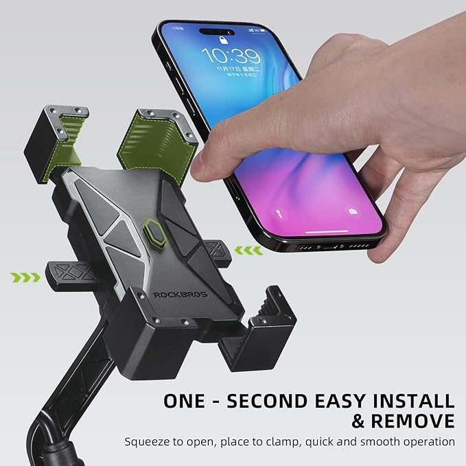 ROCKBROS Bike Phone Mount Holder,Motorcycle Phone Mount Phone Holder for Bike Motorcycle E-Bike Cell Phone Clamp for iPhone 16 15 Pro Max/ 14/13, Galaxy S10 and More 4.5-7.2"