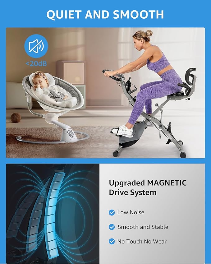 Folding Exercise Bike for Seniors, 5 IN 1 Foldable Stationary Bike with Tri-Position Ride, 300LBS Capacity and 6.6 LBS Magnetic Flywheel, Designed for Home Workout