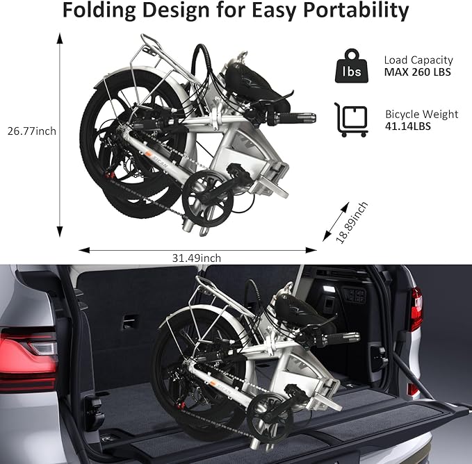 Folding Electric Bike for Adults, Electric Bicycle with Removable Battery,50 Mile Range,1000W Peak Motor, Shock Absorber, Disc Brake, 20" Tires