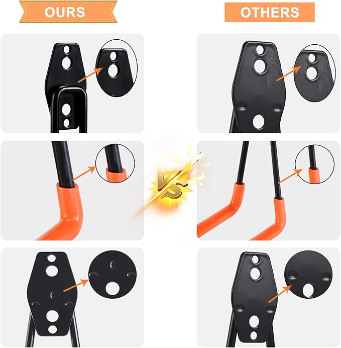 AOBEN Garage Hooks Heavy Duty, Steel Garage Storage Hooks, Utility Tool Hangers and Combinable Wall Mount Garage Hooks for Organizing Ladder, Hold Chairs, Heavy Tools (Medium U, 4 Pack)