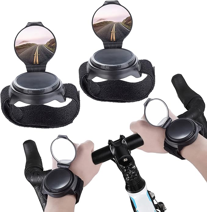 2 Pcs Bicycle Rearview mirror wristband,360° Wristband Bike Rear View Mirrorwrist Guard Cycling Rear View Mirror,Adjustable Road Side Mountain Bike Mirrors Safe Rearview Mirror Accessories