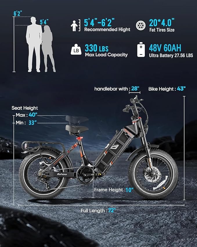 2025 Juliet Pro 2/Juliet Electric Bike for Adults 43MPH/34MPH Peak 5400W/1200W 60V 70AH/48V 60AH Ebike 220+Miles Long Range Electric Bike 20"*4.0 Fat Tires Step Thru Full Suspension Electric Bycicle