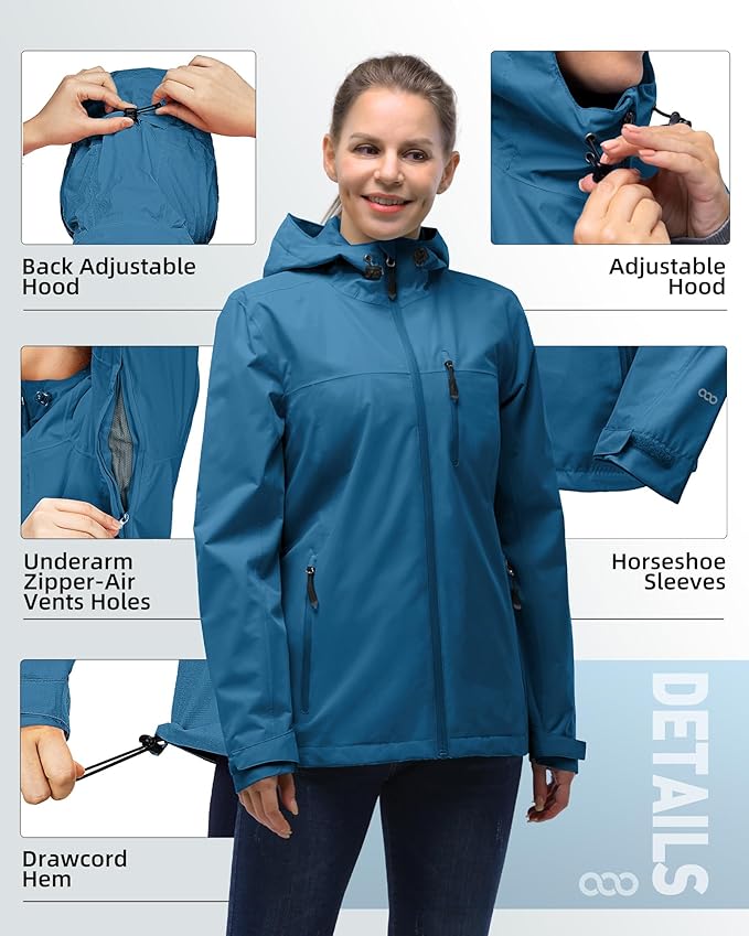 33,000ft Packable Rain Jacket Women Lightweight Waterproof Raincoat with Hood Cycling Bike Jacket Windbreaker