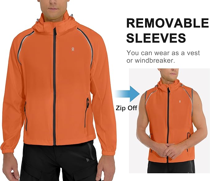 Little Donkey Andy Men's Quick-dry Running Jacket, Convertible UPF 50+ Cycling Jacket Windbreaker with Removable Sleeves