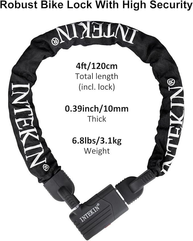 Bike Chain Lock 3FT/4FT/5FT Heavy Duty Bike Lock Anti-Theft Bicycle Chain Lock 8mm/10mm Thicker Bicycle Lock Chain Bike Lock with 3 Keys for Bike, Motorcycle