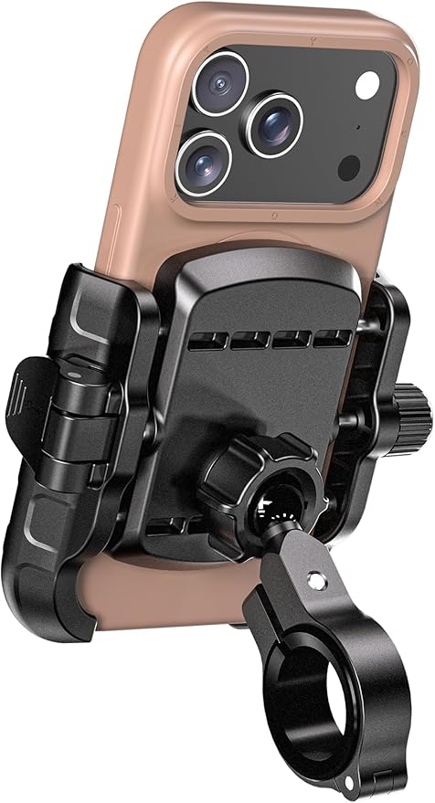 Kewig Motorcycle Phone Mount Holder with Aluminum Alloy Mounting Base, [1s Lock & Release] [Camera Friendly] Bike Handlebar Cellphone Mount for Bicycle Bike Scooter ATV, Fit 5.4-7.2" Smartphone